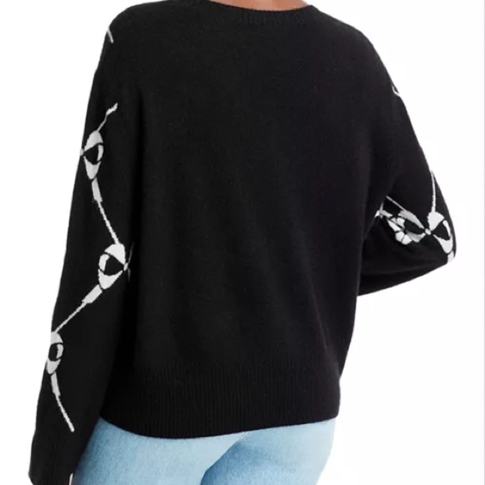 Aqua Cashmere Black Oversized Sweater with White Bow Design - Picture 4 of 15
